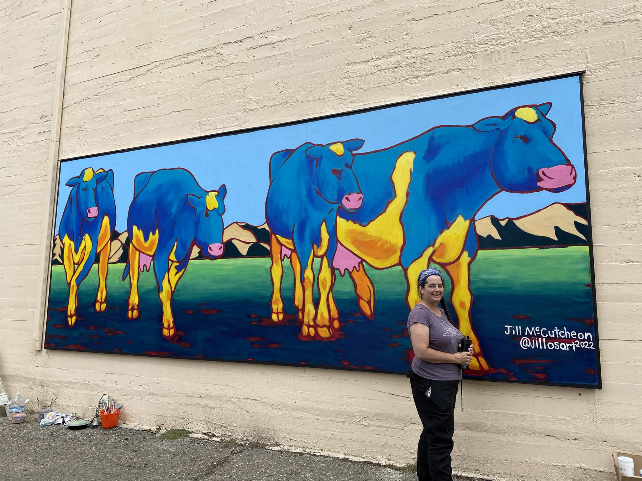 Lompoc Mural - Blue Cows (2000) - Located 112 North H St. (South wall of old Lompoc Theater)